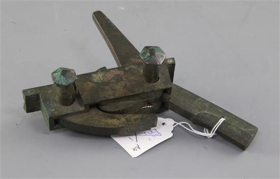 A Chinese bronze cross bow lock mechanism, probably Han dynasty, maximum dimension 19.5cm